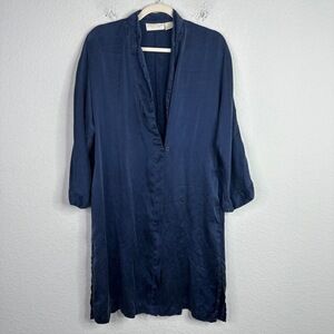 Victoria's Secret Robe Womens Small‎ Blue Silk Vintage Long Sleeve Sleepwear